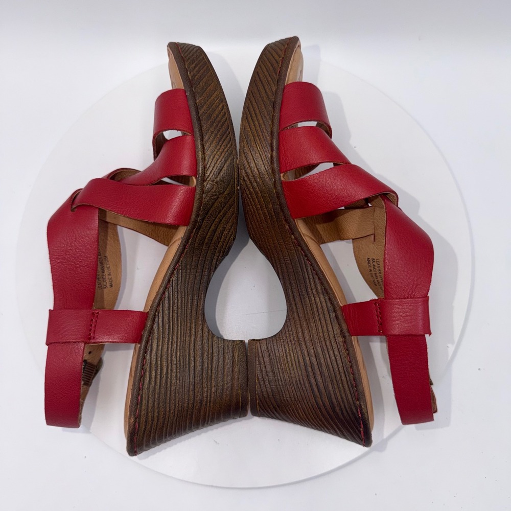 Born Carmo Red Leather Strappy Wedge Sandals Womens 9M - Picture 4 of 8